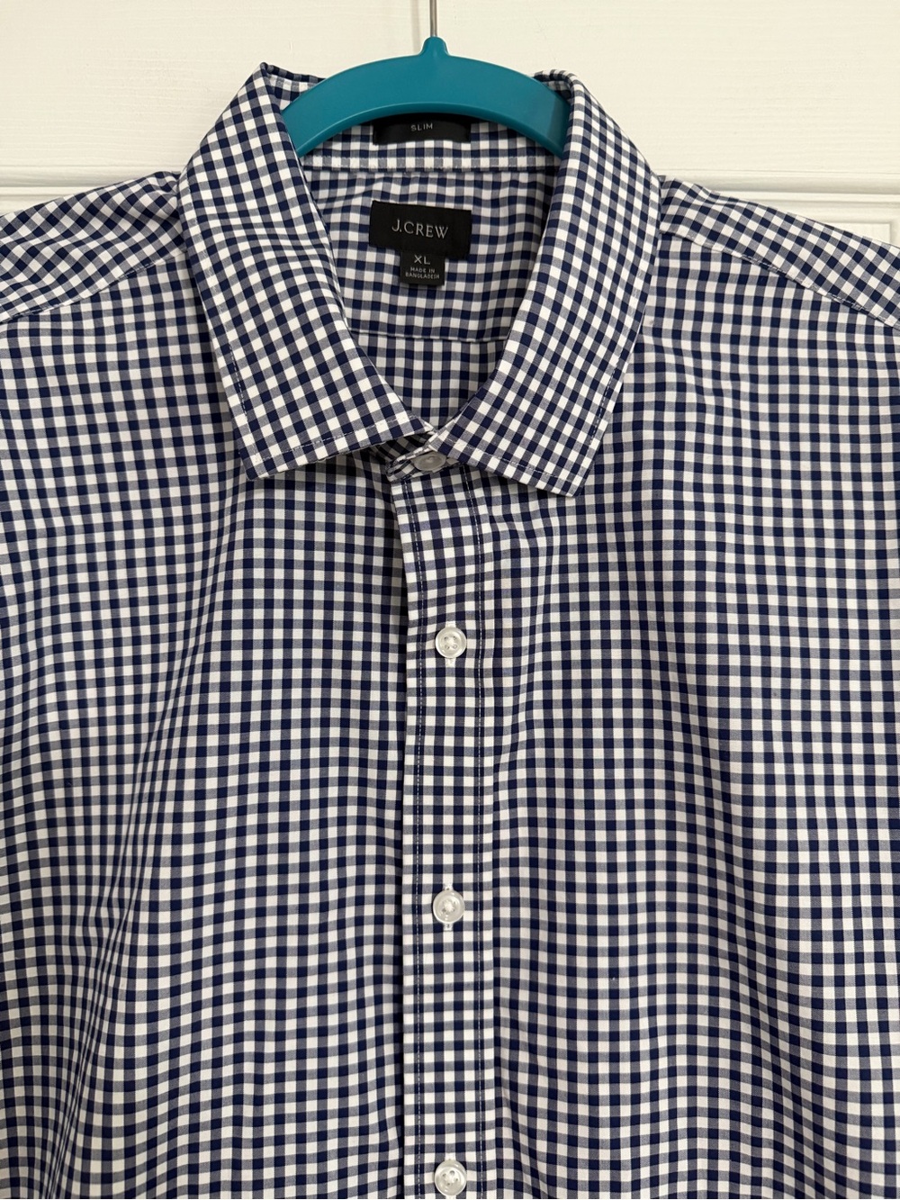 J‎ crew button down blue white checkered slim fit button down shirt  XL classic